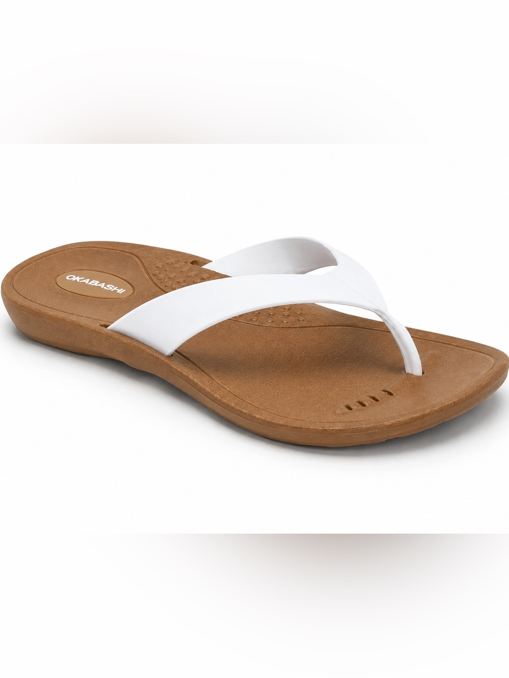 Okabashi Breeze Flip Flops White Tan Comfort Sandals Made in USA Women’s 8